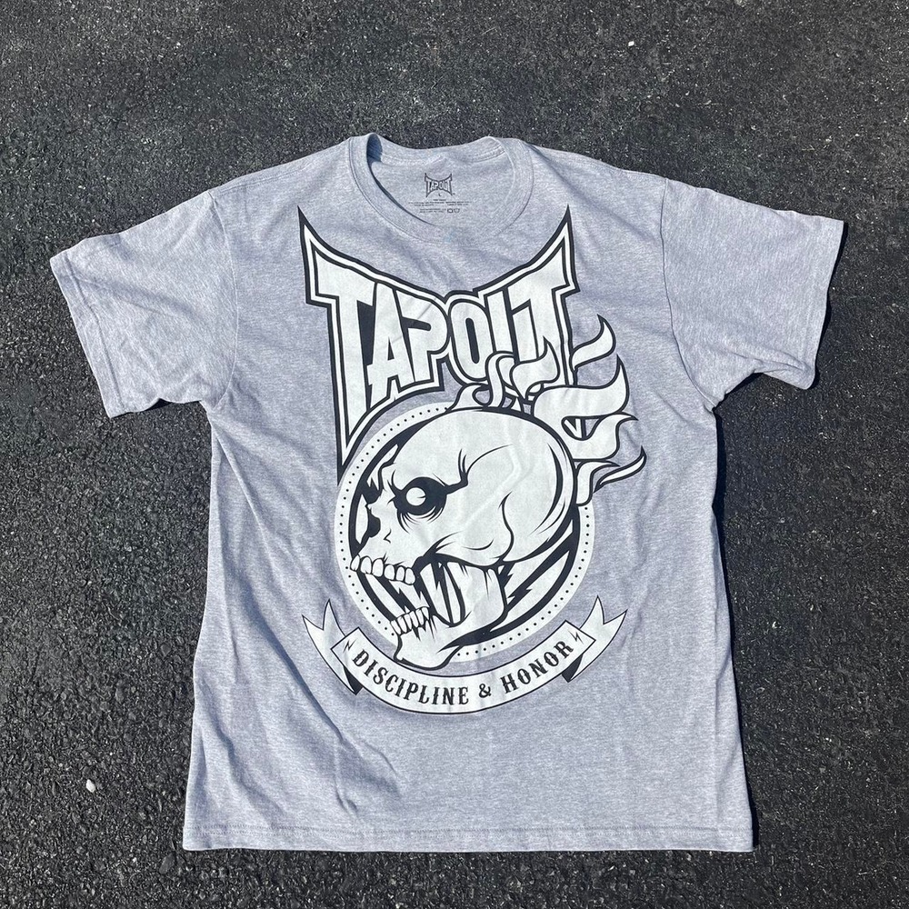 Y2K AOP Graphic Tapout Flaming Skull Shirt size L